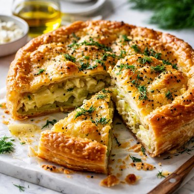 Image of Potato Pie with Leeks and Feta Cheese