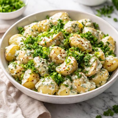 Image of Potato Salad with Herby Garlic Yogurt Dressing