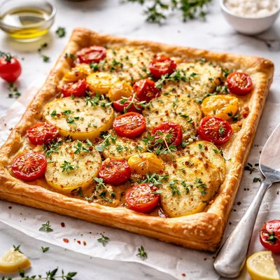 Image of Potato Tomato and Cheese Tart