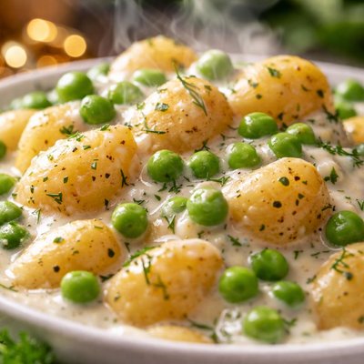 Image of Potatoes and Peas in Cream Sauce