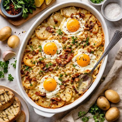 Image of Potatoes Baked with Eggs and Cream
