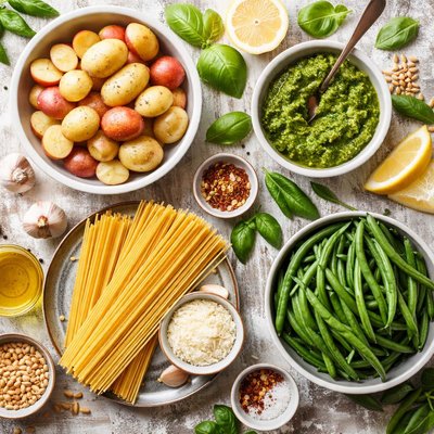 Image of Potatoes Beans Pasta and Pesto