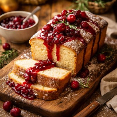 Image of Pound Cake with Ruby Cranberry Sauce