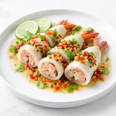 Image of Prawn and Chicken Stuffed Calamari Thai Style