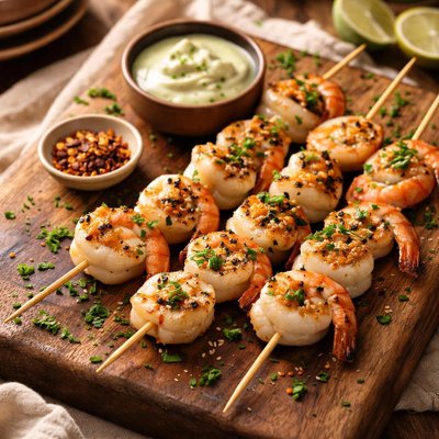Image of Prawn and Scallop Kebabs with Wasabi Dipping Sauce