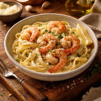 Image of Prawn Fettuccine in White Sauce