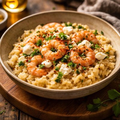 Image of Prawn Goat Cheese Risotto Weight Watcher Friendly