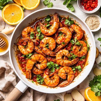 Image of Prawns Caramelised with Honey and Orange