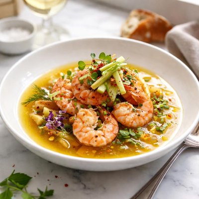 Image of Prawns in an Apple Sauternes Broth