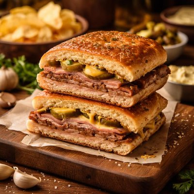 Image of Pressed Cuban Sandwich with Garlic Dijon Butter