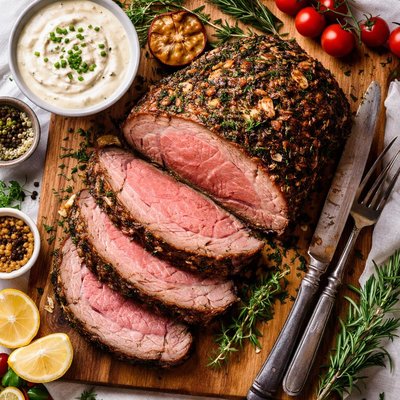 Image of Prime Rib Roast with Mustard Horseradish Sauce