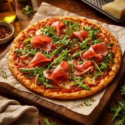 Image of Vegetarian Prosciutto and Arugula Pizza