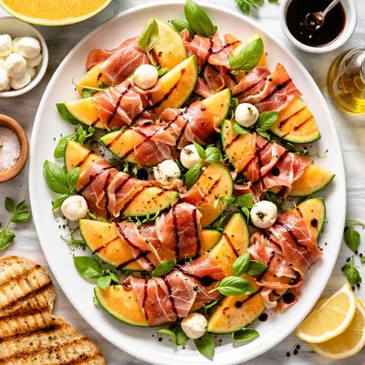 Image of Prosciutto and Rockmelon Cantaloupe with Balsamic Glaze