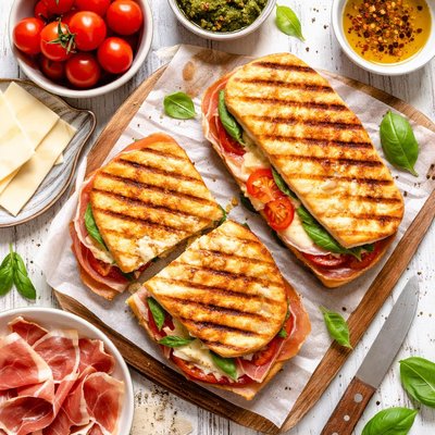 Image of Prosciutto Fontina and Tomato Grilled Panini