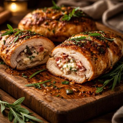 Image of Prosciutto Garlic and Herb Cheese Stuffed Chicken with Tarragon