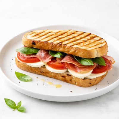 Image of Prosciutto Mozzarella Tomato Basil Panini