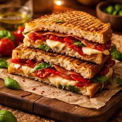 Image of Prosciutto Roasted Red Pepper and Mozzarella Panini