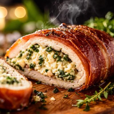 Image of Prosciutto Wrapped Stuffed Chicken with Herbed Ricotta