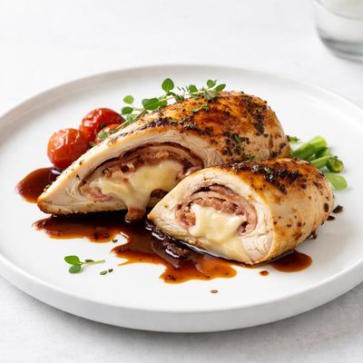 Image of Provolone Pancetta Stuffed Chicken with Balsamic Sauce