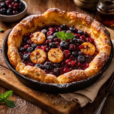 Image of Puffy Pancake with Banana Berry Compote