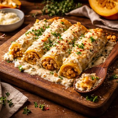 Image of Pumpkin Bean Cannelloni with Cream Sauce