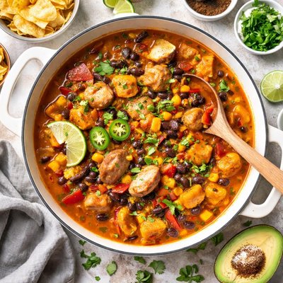 Image of Pumpkin Black Bean and Chicken Sausage Stew
