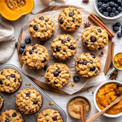 Image of Pumpkin Blueberry Streusel Muffins