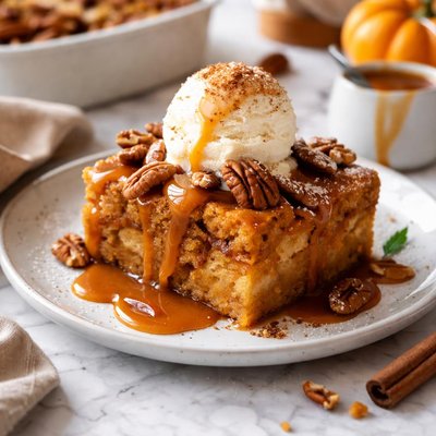 Image of Pumpkin Bread Pudding with Caramel Sauce