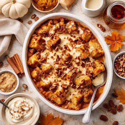 Image of Pumpkin Bread Pudding with Vanilla Butter Sauce