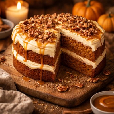 Image of Pumpkin Cake with Caramel Cream Cheese Frosting