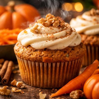 Image of Pumpkin Carrot Muffins with Vanilla Frosting