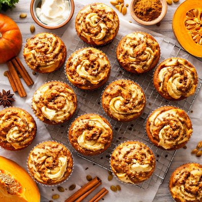 Image of Pumpkin Cheesecake Swirl Muffins