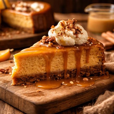 Image of Pumpkin Cheesecake with Bourbon Butter Sauce