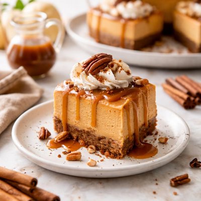Image of Pumpkin Cheesecake with Caramel Rum Sauce