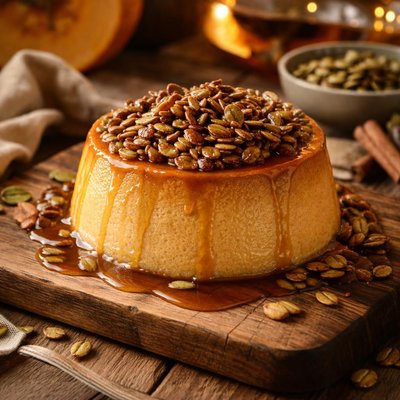 Image of Pumpkin Flan with Pumpkin Seed Praline
