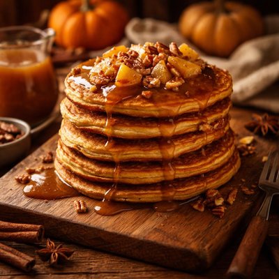 Image of Pumpkin Pancakes with Cider Sauce