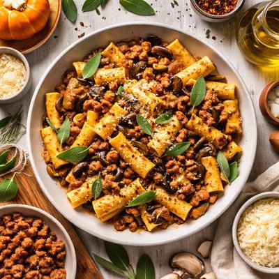 Image of Pumpkin Pasta with Sausage and Wild Mushrooms