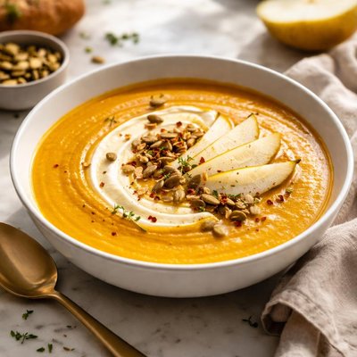 Image of Pumpkin Pear Bisque with Creme Fraiche
