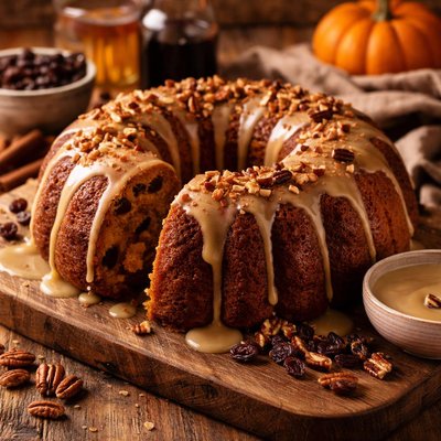 Image of Pumpkin Raisin Rum Bundt Cake with Butter Rum Glaze
