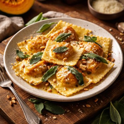 Image of Pumpkin Ravioli with Sage Butter Sauce