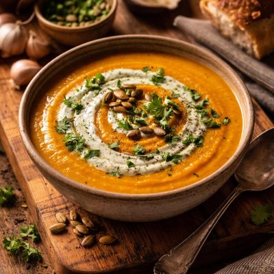 Image of Pumpkin Soup with Cilantro Cream