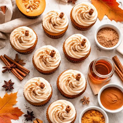 Image of Pumpkin Spice Cupcakes with Cinnamon Maple Cream Cheese Frosting