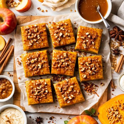 Image of Pumpkin Squares with Cider Caramel Sauce