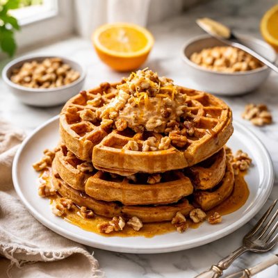 Image of Pumpkin Waffles with Orange Walnut Butter