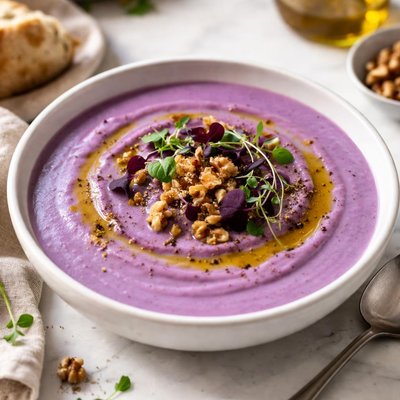 Image of Purple Cauliflower Soup with Walnut Oil