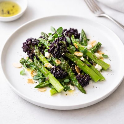 Image of Purple Sprouting Broccoli and Asparagus Salad