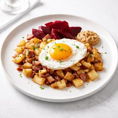 Image of Pytt I Panna Swedish Fried Hash with Pickled Beetroot