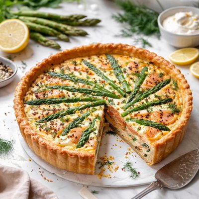 Image of Quiche Aux Asperges Et Saumon Asparagus Salmon Quiche