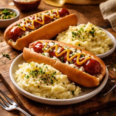 Image of Quick and Easy Hot Dogs with Mashed Potatos