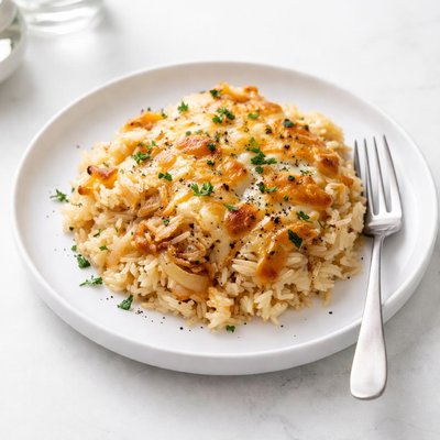 Image of Quick and Easy One Bowl Cheesy Onion Rice Bake